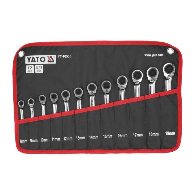 Ключі комбіновані до гайок- вічка з храповим механізмом YATO М 8-19 мм, Хр-Ван, 12 шт. в плахті [10], фото , зображення 2 | SNABZHENIE.com.ua