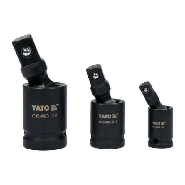 Карданы ударні YATO: квадрати - 1/2, 3/8, 1/4, 3 шт, фото , зображення 3 | SNABZHENIE.com.ua