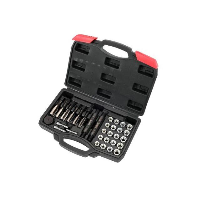 Набор для ремонта резьбы свечей зажигания YATO M8-M12 мм, 33 элемента, фото , изображение 2 | SNABZHENIE.com.ua