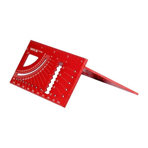 Кутник алюмінієвий стереометр. 3D YATO 150х 70х 215 мм, 45°, 90° з транспортиром і шаблонами отворів, фото , зображення 3 | SNABZHENIE.com.ua