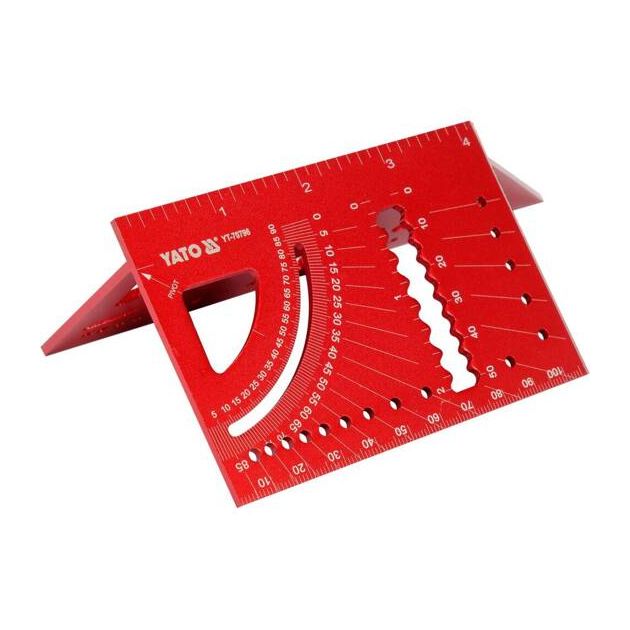 Кутник алюмінієвий стереометр. 3D YATO 150х 70х 215 мм, 45°, 90° з транспортиром і шаблонами отворів, фото , зображення 4 | SNABZHENIE.com.ua