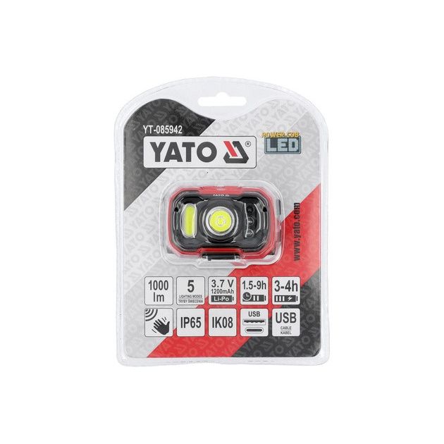 Ліхтар на чоло діодний з датчиком YATO; 8Вт, живлення Li-Po акумулятор 3,7 В, 1,2 АГод, режими: 1000/500/100 Лм, фото , зображення 16 | SNABZHENIE.com.ua Ліхтар на чоло діодний з датчиком YATO; 8Вт, живлення Li-Po акумулятор 3,7 В, 1,2 АГод, режими: 1000/500/100 Лм, фото , зображення 16 | SNABZHENIE.com.ua