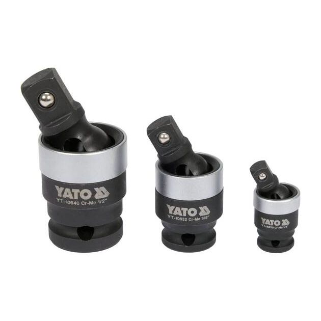 Подовжувачі карданні ударні YATO, квадрати 1/2", 3/8", 1/4" - 3 шт., фото , изображение 3 | SNABZHENIE.com.ua