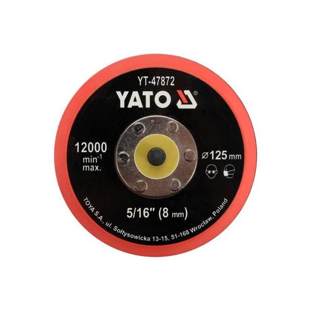 Диск кріпильний опорний з липучкою для полірування YATO Ø 125 мм з гвинтовим шпинделем Ø 5/16 (8 мм), фото , зображення 3 | SNABZHENIE.com.ua