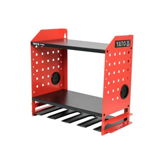 Полка для электроинструмента YATO 465x405x225 мм, 4 гнезда, 2 полки, фото , изображение 3 | SNABZHENIE.com.ua